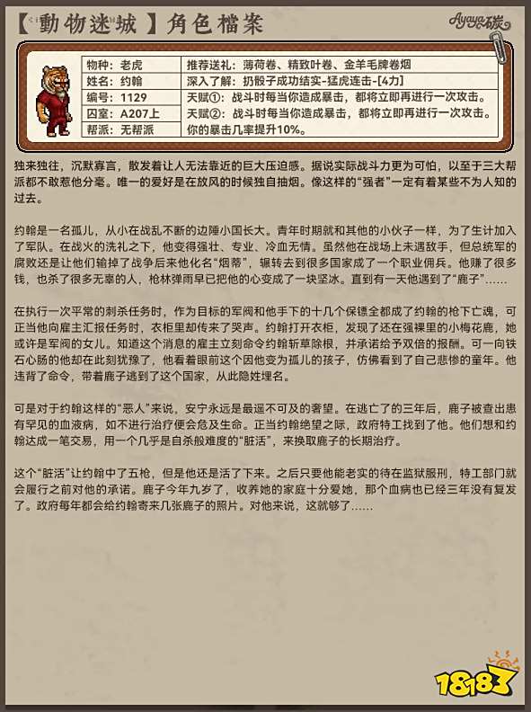 動物迷城A區無幫派角色檔案分享 動物迷城A區無幫派人物檔案大全