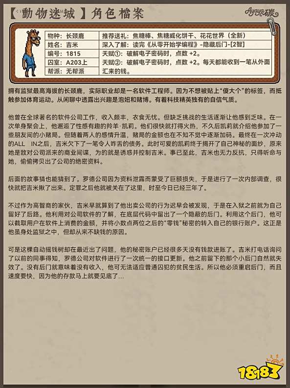 動物迷城A區無幫派角色檔案分享 動物迷城A區無幫派人物檔案大全