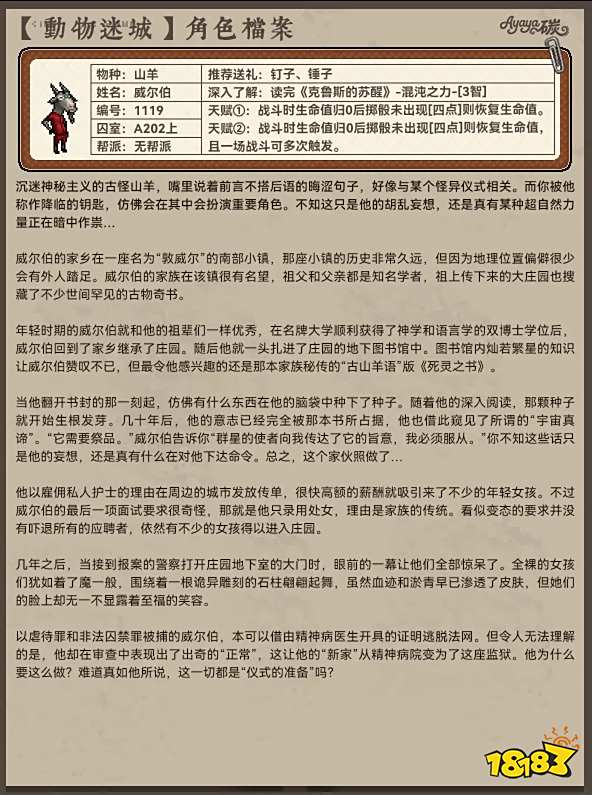動物迷城A區無幫派角色檔案分享 動物迷城A區無幫派人物檔案大全