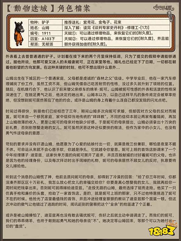 動物迷城A區無幫派角色檔案分享 動物迷城A區無幫派人物檔案大全