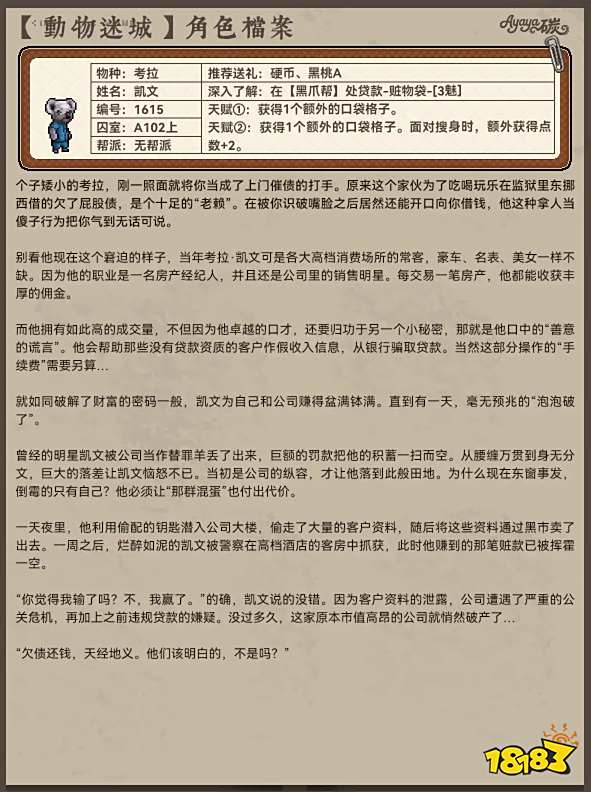 動物迷城A區無幫派角色檔案分享 動物迷城A區無幫派人物檔案大全