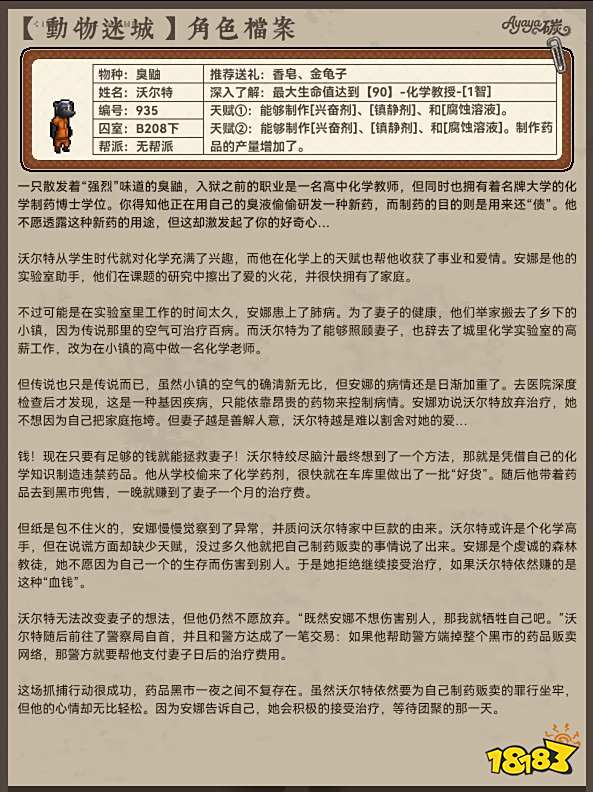 動物迷城B區無幫派成員檔案分享 動物迷城B區無幫派角色檔案大全