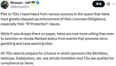 Valve禁止轮盘赌网站赞助CS2赛事