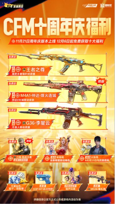 十年火线,热血不减。12月6日,CF手游即将迎来十周年生日。