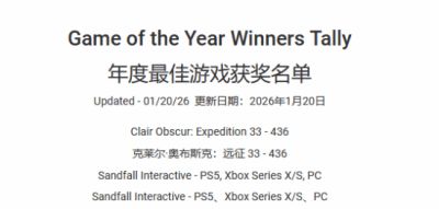 光与影33号远征队创年度游戏奖项新纪录 获436项年度最佳游戏称号