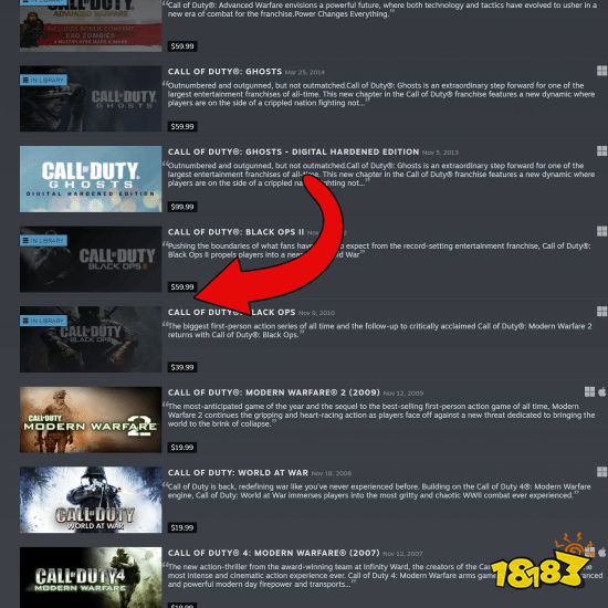 列表中原版现代战争3条目已消失的对比图