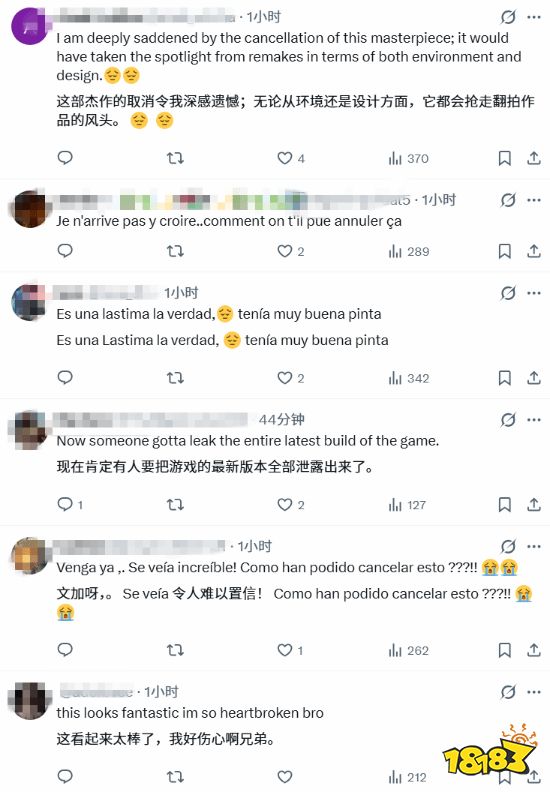 玩家社区对项目取消表示惋惜的评论截图