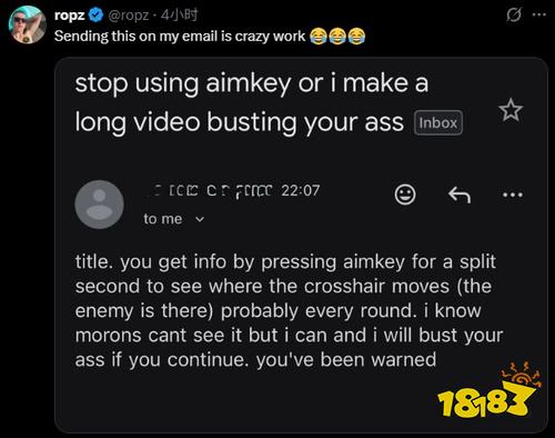 离谱！ropz收到“外挂威胁”邮件，发件人称其利用瞄准键作弊