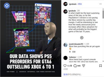 GTA6预购PS5版是Xbox六倍装机量与营销双碾压